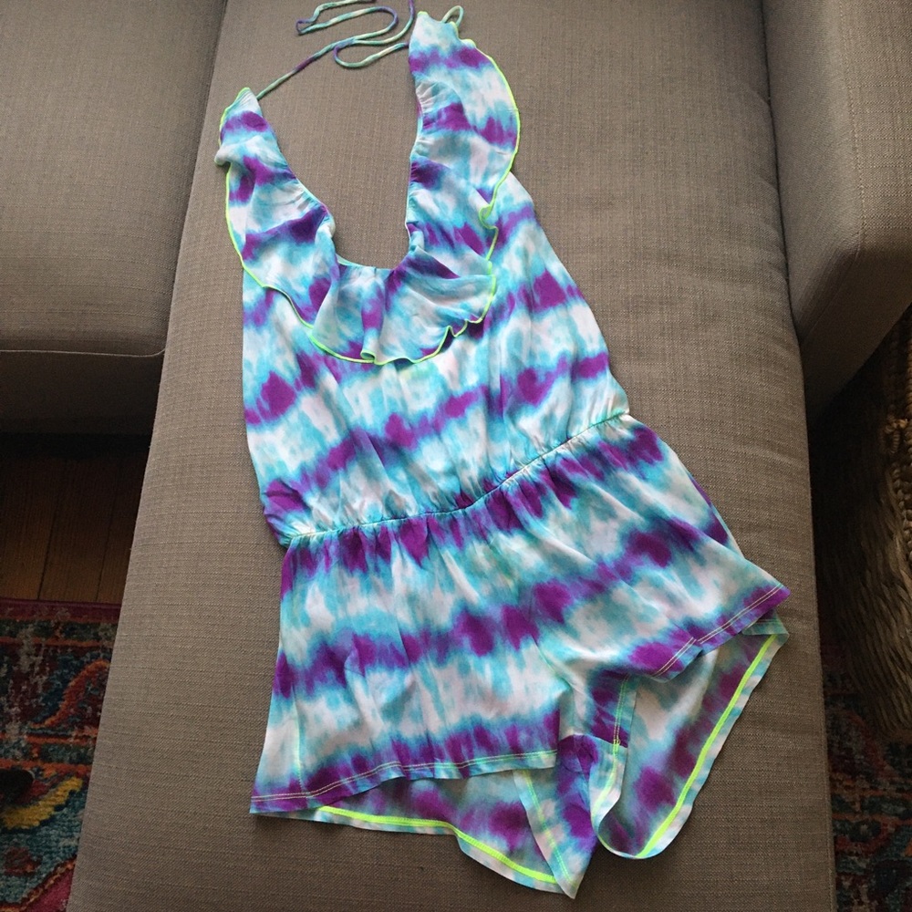 Victoria’s Secret Romper / Bathing Suit Cover Up, blue and violet tie die, small